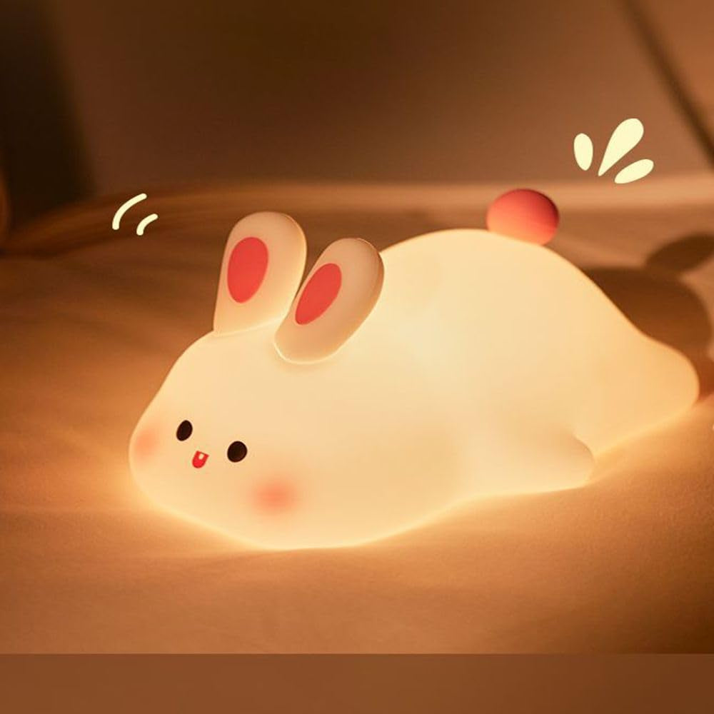 Rabbit Night Light Silicone, Cute Big Face Bunny Night Lamp, Kids Room Decor Atmosphere Night Light, Baby Nursing Bedside Touch Lamp, Rechargeable and Dimmable LED Night Lamp.