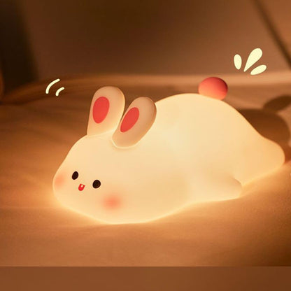 Rabbit Night Light Silicone, Cute Big Face Bunny Night Lamp, Kids Room Decor Atmosphere Night Light, Baby Nursing Bedside Touch Lamp, Rechargeable and Dimmable LED Night Lamp.