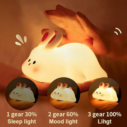Rabbit Night Light Silicone, Cute Big Face Bunny Night Lamp, Kids Room Decor Atmosphere Night Light, Baby Nursing Bedside Touch Lamp, Rechargeable and Dimmable LED Night Lamp.