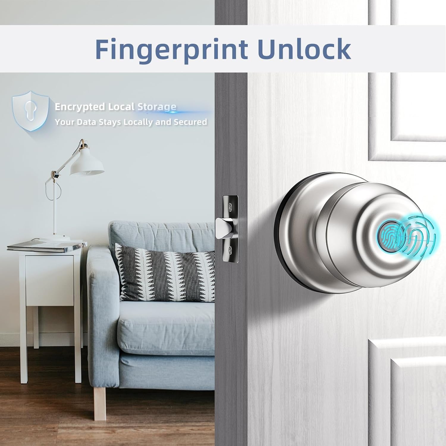 Smart Door Knob,Fingerprint Door Knob,Biometric Smart Door Lock with App Control,Metal Alloy Door Knob,Easy Installation,Great for Bedrooms,Cloakroom,Apartments Offices,Hotel(Sliver)
