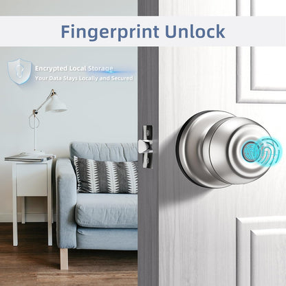 Smart Door Knob,Fingerprint Door Knob,Biometric Smart Door Lock with App Control,Metal Alloy Door Knob,Easy Installation,Great for Bedrooms,Cloakroom,Apartments Offices,Hotel(Sliver)