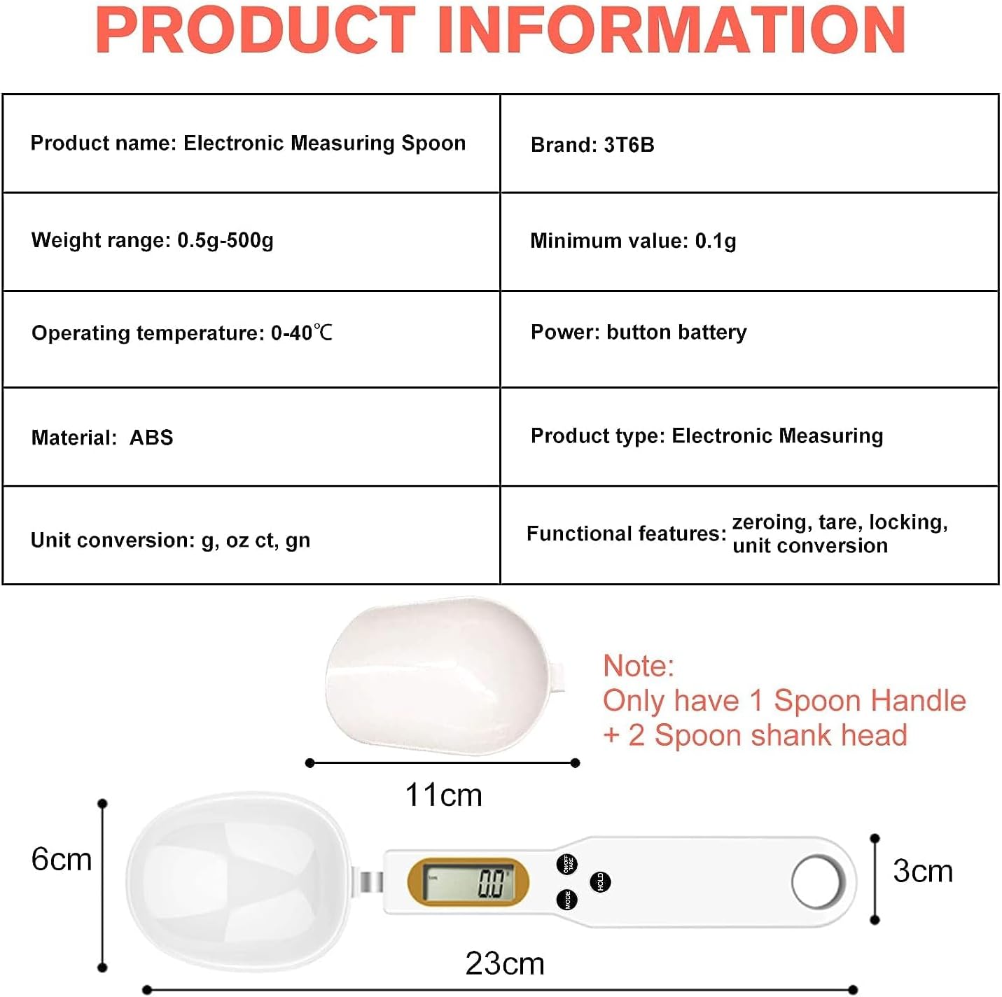 Digital Spoon Scale Electronic Measuring Spoon with 2 Replaceable Spoons, Food Coffee Weigh Scale High Precision for Home 500/0.1G, Digital Food Spoon Scale, Kitchen Scales with LCD Display
