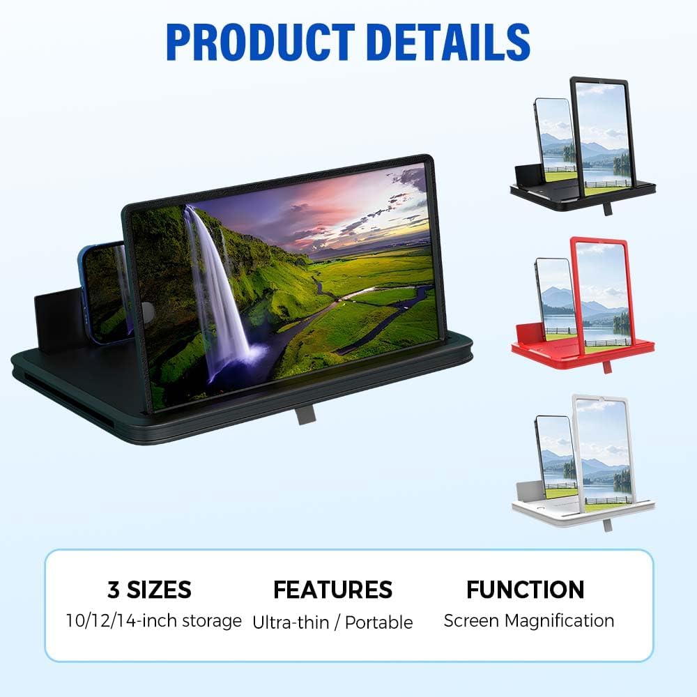 2026 New Screen Magnifier for Smartphone, 3D HD Screen Mobile Phone Magnifier Expanders for Movies, Videos and Gaming, Foldable Phone Screen Amplifier Compatible with All Smartphones (White, 10 Inch)