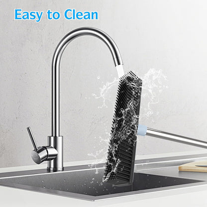 Rubber Broom Carpet Rake for Pet Hair Removal, Dog Hair Broom with 59" Adjustable Handle, Push Broom with Squeegee for Carpet, Hardwood Floor, Tile, Includes 1 Pet Hair Brush