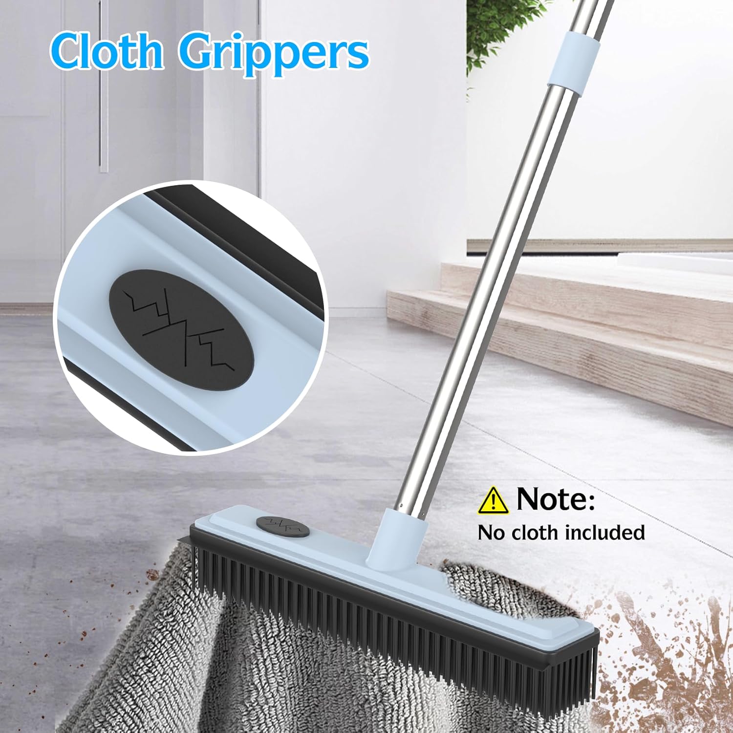 Rubber Broom Carpet Rake for Pet Hair Removal, Dog Hair Broom with 59" Adjustable Handle, Push Broom with Squeegee for Carpet, Hardwood Floor, Tile, Includes 1 Pet Hair Brush