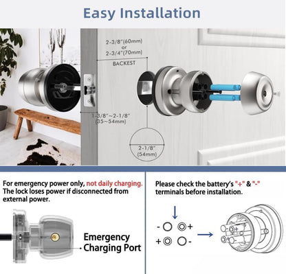 Smart Door Knob,Fingerprint Door Knob,Biometric Smart Door Lock with App Control,Metal Alloy Door Knob,Easy Installation,Great for Bedrooms,Cloakroom,Apartments Offices,Hotel(Sliver)