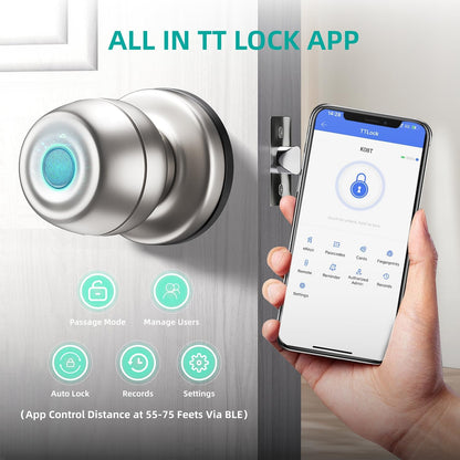 Smart Door Knob,Fingerprint Door Knob,Biometric Smart Door Lock with App Control,Metal Alloy Door Knob,Easy Installation,Great for Bedrooms,Cloakroom,Apartments Offices,Hotel(Sliver)