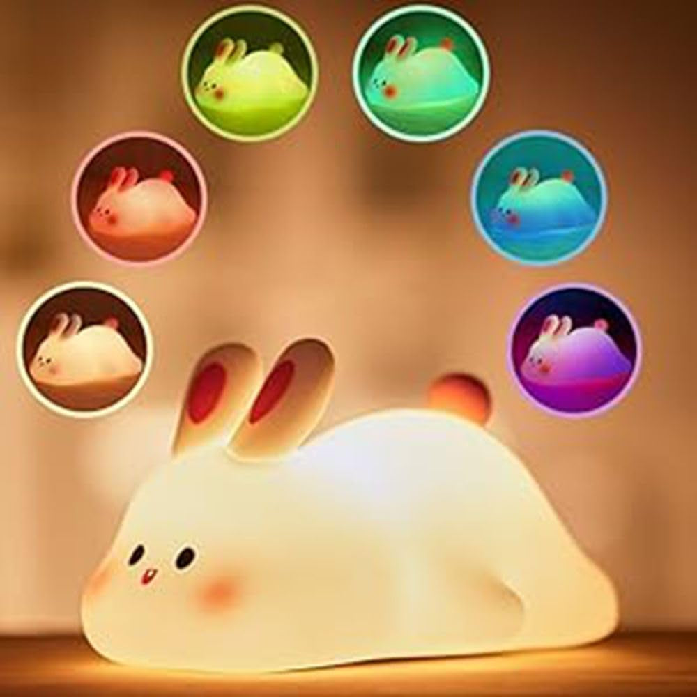 Rabbit Night Light Silicone, Cute Big Face Bunny Night Lamp, Kids Room Decor Atmosphere Night Light, Baby Nursing Bedside Touch Lamp, Rechargeable and Dimmable LED Night Lamp.