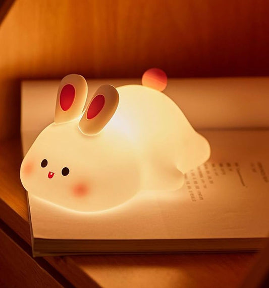 Rabbit Night Light Silicone, Cute Big Face Bunny Night Lamp, Kids Room Decor Atmosphere Night Light, Baby Nursing Bedside Touch Lamp, Rechargeable and Dimmable LED Night Lamp.